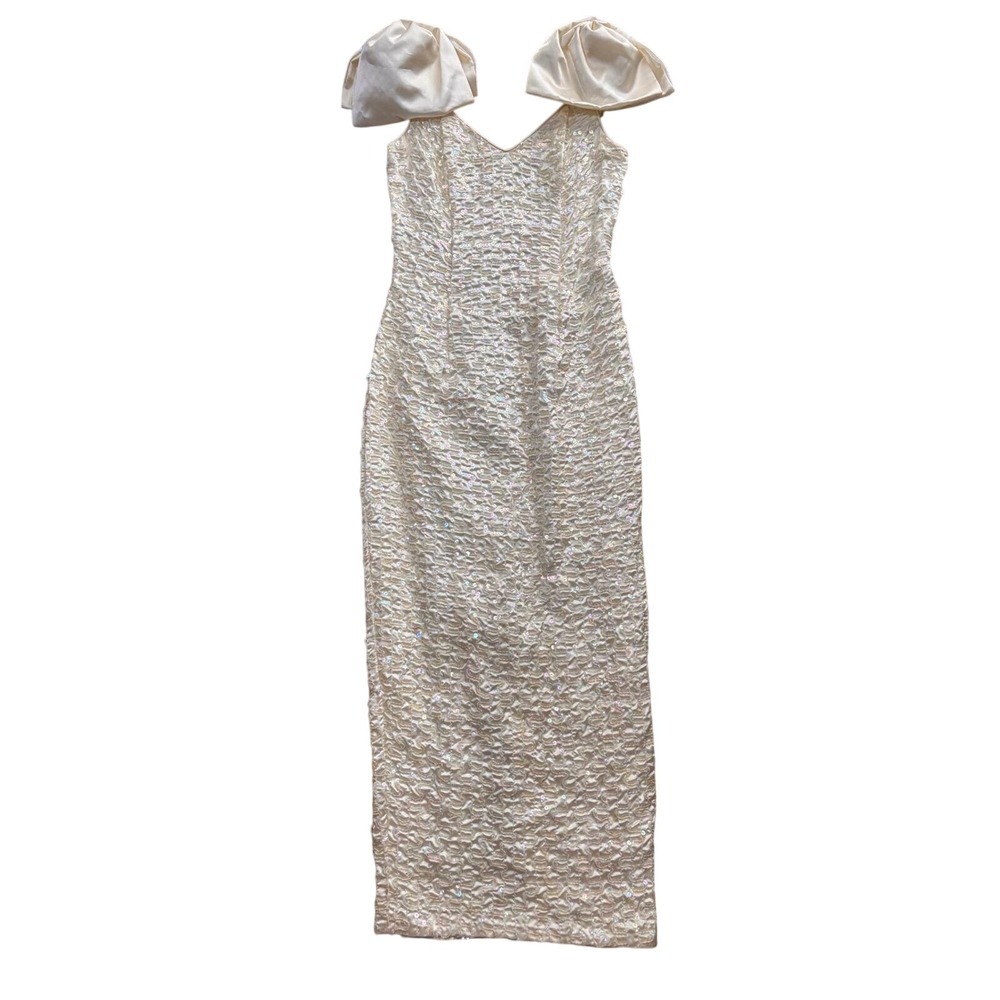 Jessica McClintock Gunne Sax Gown Womens 7/8 Cream‎ Good Sequin Bow Vintage 80s